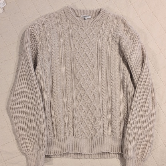 Madewell Cable knit Wool Blend Fisherman Sweater In Off-white Cream Color - Picture 5 of 9